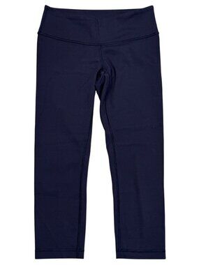 Lululemon Wunder Under Crop Leggings Size 6 Navy Blue High Rise Yoga Athletic EU